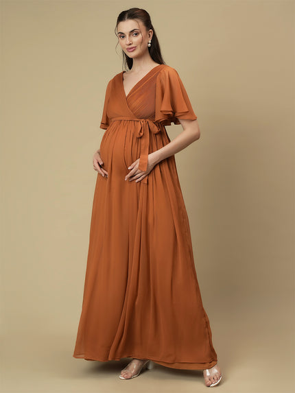Caramel Maternity Pleated Gown