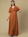 Caramel Maternity Pleated Gown