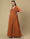 Caramel Maternity Pleated Gown