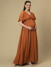 Caramel Maternity Pleated Gown