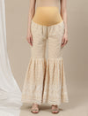 3pc. Maternity Embroidery Sharara Suit- Beige