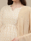 3pc. Maternity Embroidery Sharara Suit- Beige