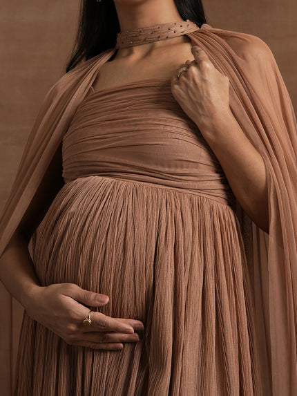 Buy Cocoa Brown Maternity Gown with Draped Cape Buy Cocoa Brown Maternity Gown with Draped Cape