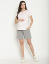 Maternity High-rise Over-belly Shorts with Adjustable Drawstring- Grey