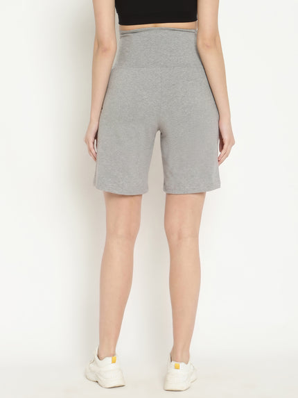 Maternity High-rise Over-belly Shorts with Adjustable Drawstring- Grey