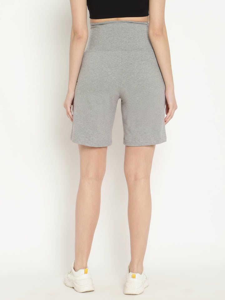 Maternity High-rise Over-belly Shorts with Adjustable Drawstring- Grey