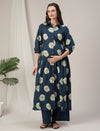 Blue Cotton Maternity & Nursing A-Line Kurta with Palazzo Set