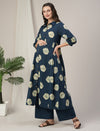 Blue Cotton Maternity & Nursing A-Line Kurta with Palazzo Set