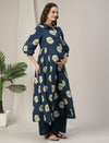 Blue Cotton Maternity & Nursing A-Line Kurta with Palazzo Set
