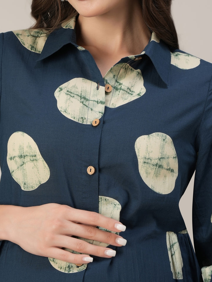 Blue Cotton Maternity & Nursing A-Line Kurta with Palazzo Set