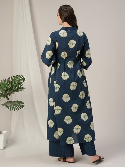 Blue Cotton Maternity & Nursing A-Line Kurta with Palazzo Set