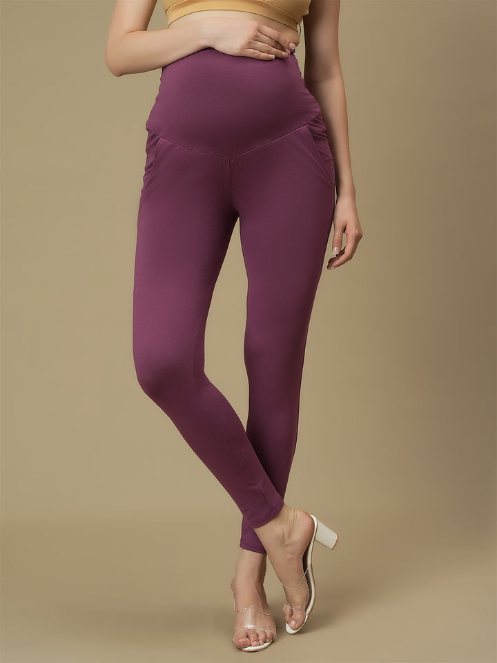 Cotton Maternity Leggings- Mauve