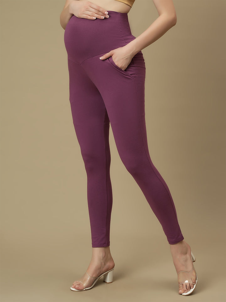 Cotton Maternity Leggings- Mauve
