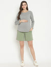 Maternity High-rise Over-belly Shorts with Adjustable Drawstring- Sage Green