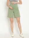Maternity High-rise Over-belly Shorts with Adjustable Drawstring- Sage Green