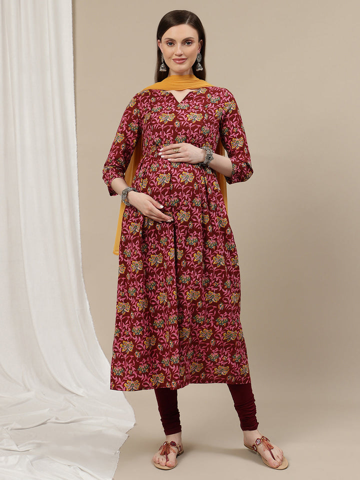 Floral Maternity Kurta + Dupatta
