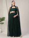 Dark Green Maternity Gown with Draped Cape