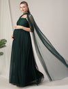 Dark Green Maternity Gown with Draped Cape