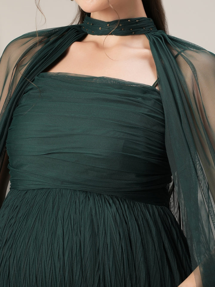 Dark Green Maternity Gown with Draped Cape