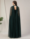 Dark Green Maternity Gown with Draped Cape