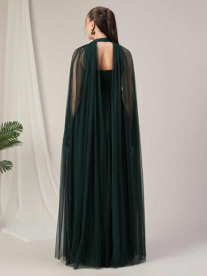 Dark Green Maternity Gown with Draped Cape