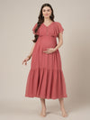 Peach Maternity & Nursing Midi Casual Dress with Sleeves