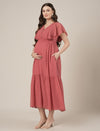 Peach Maternity & Nursing Midi Casual Dress with Sleeves