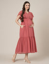 Peach Maternity & Nursing Midi Casual Dress with Sleeves
