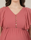 Peach Maternity & Nursing Midi Casual Dress with Sleeves