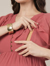 Peach Maternity & Nursing Midi Casual Dress with Sleeves