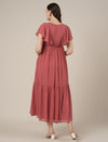 Peach Maternity & Nursing Midi Casual Dress with Sleeves