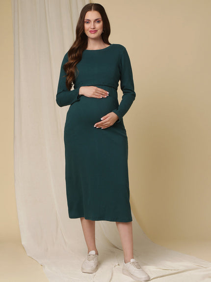 Rib Double Layer Feeding Dress
