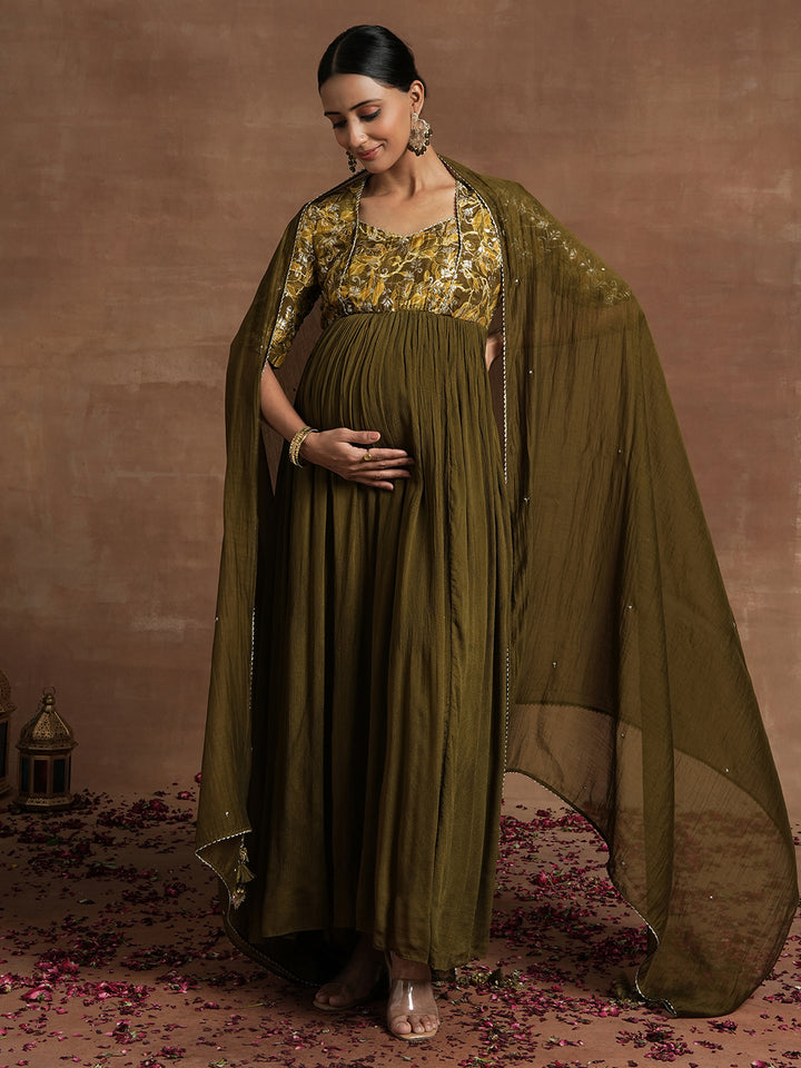 Embroidered Maternity Anarkali with Dupatta