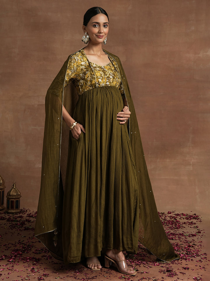 Embroidered Maternity Anarkali with Dupatta