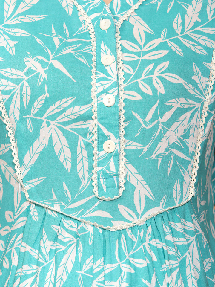 Maternity Lace Inserted Blue Kurti