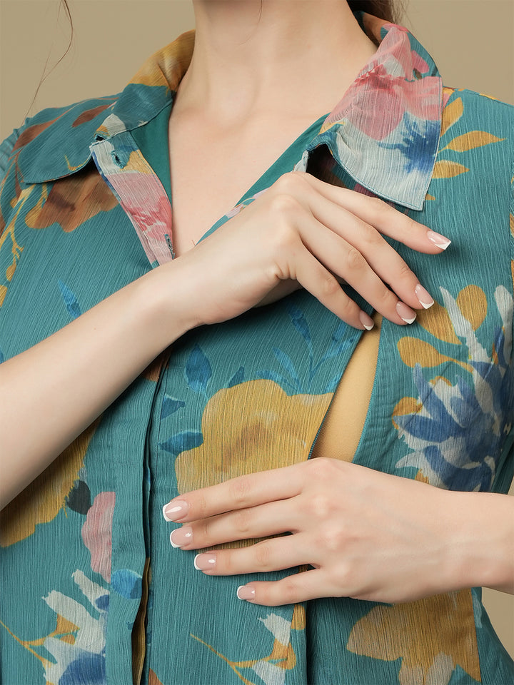 Feeding Blue Maxi Shirt Dress