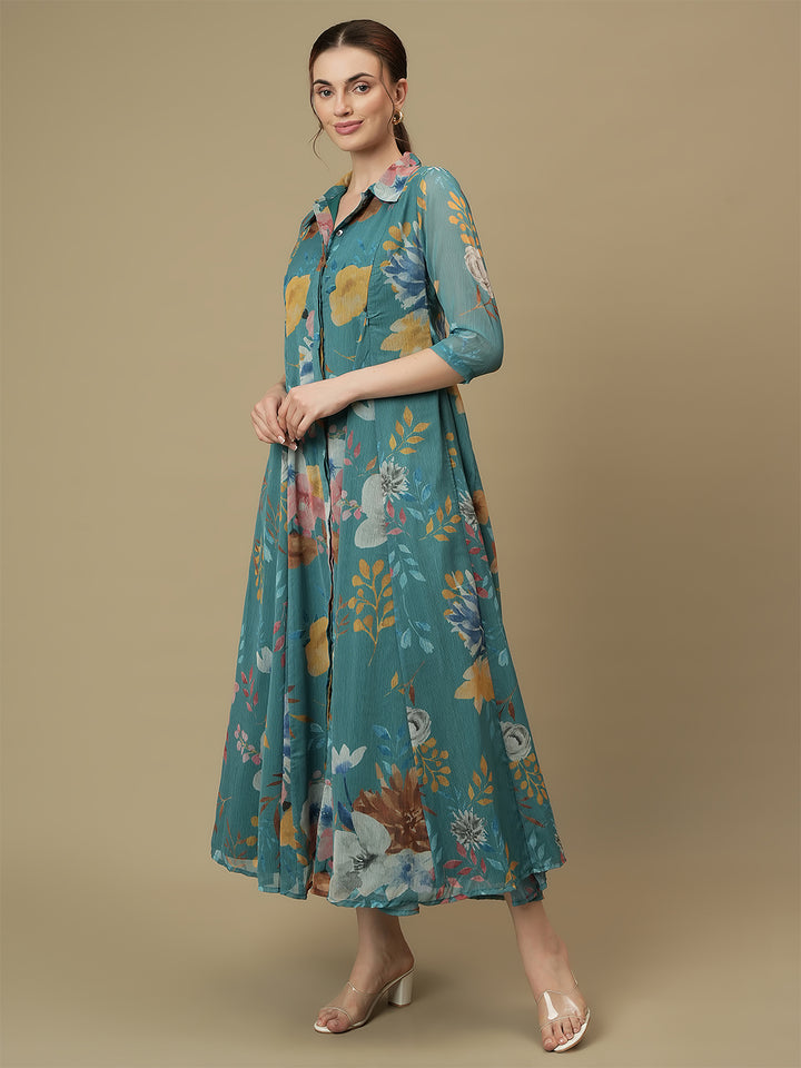 Feeding Blue Maxi Shirt Dress