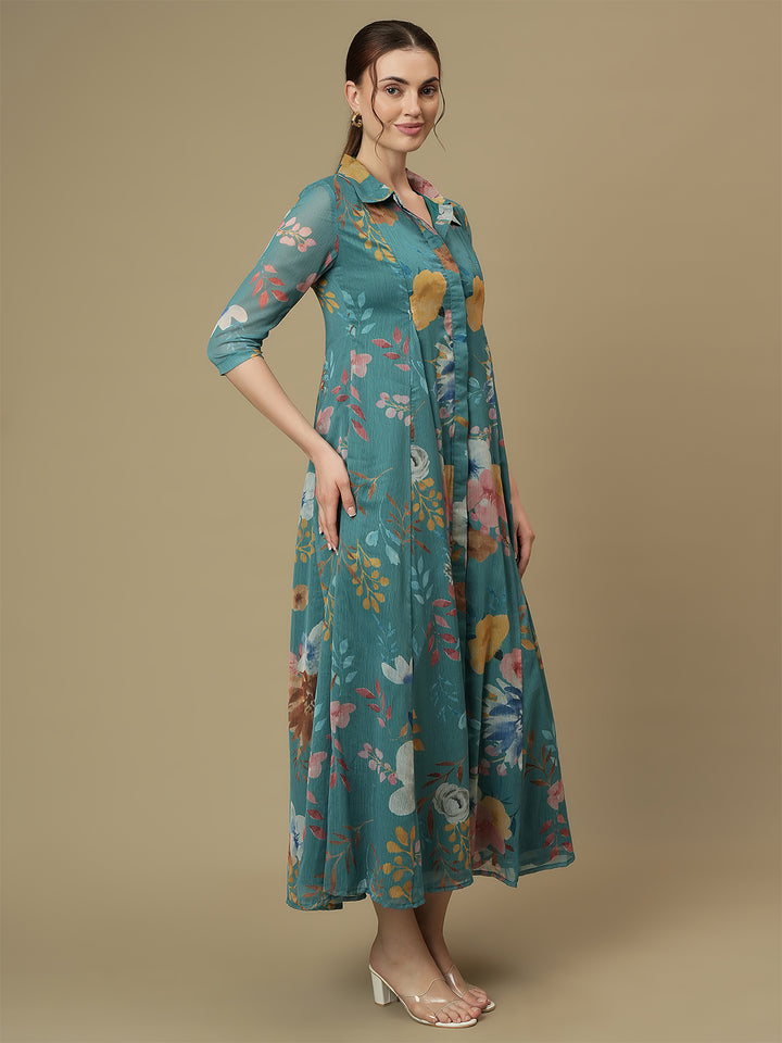Feeding Blue Maxi Shirt Dress