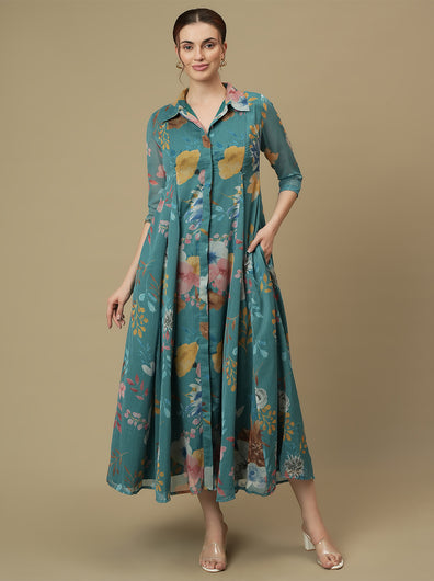 Feeding Blue Maxi Shirt Dress