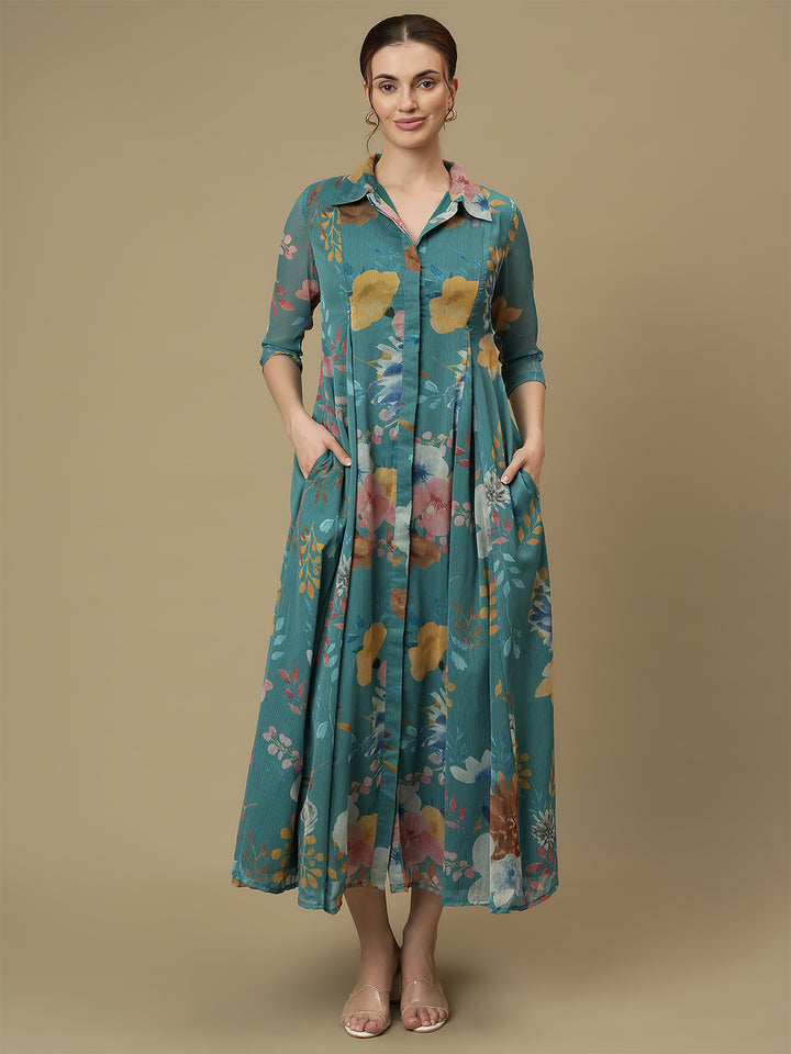 Feeding Blue Maxi Shirt Dress