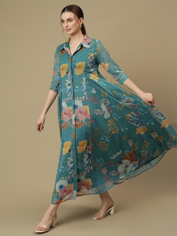 Feeding Blue Maxi Shirt Dress