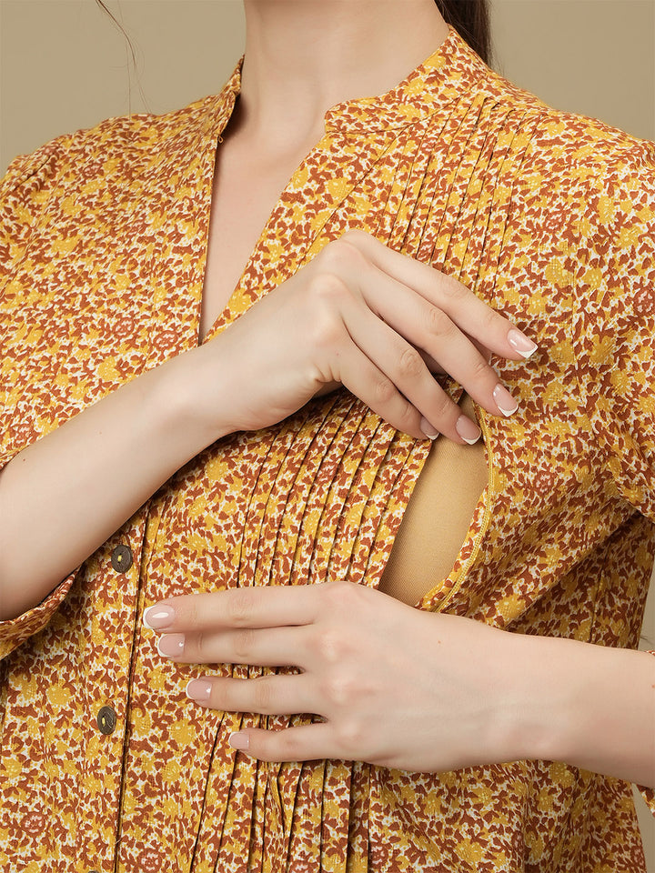 Feeding Button-Down Printed Tunic Top