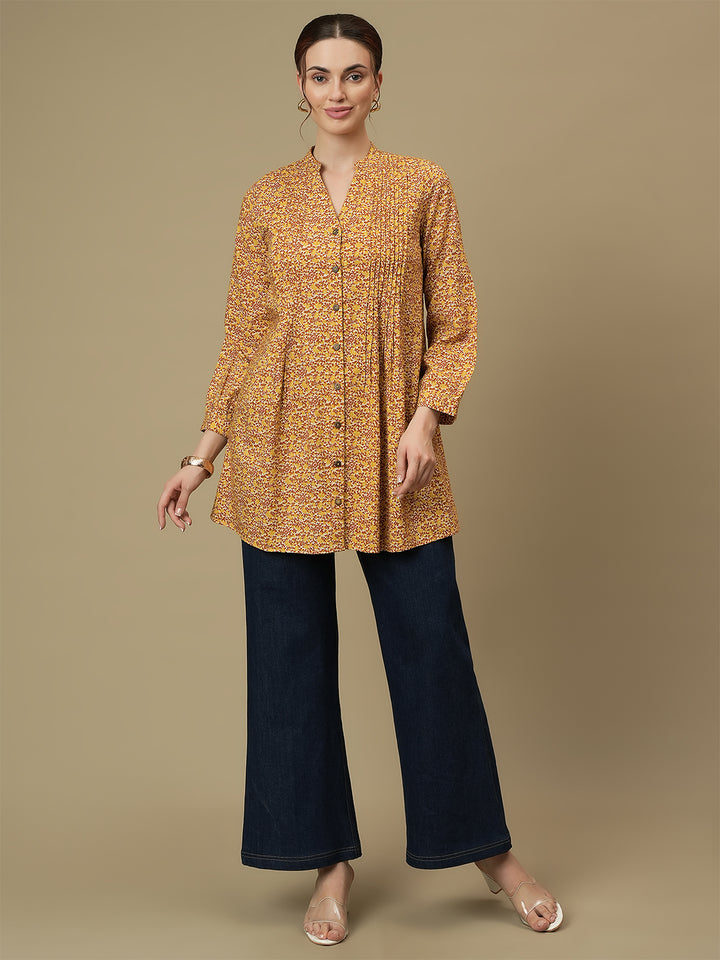 Feeding Button-Down Printed Tunic Top