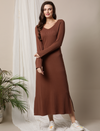 Maternity Ribbed Bodycon Maxi Dress- Brown