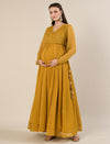Mustard Foil Print Maternity & Nursing Anarkali Gown with Dupatta