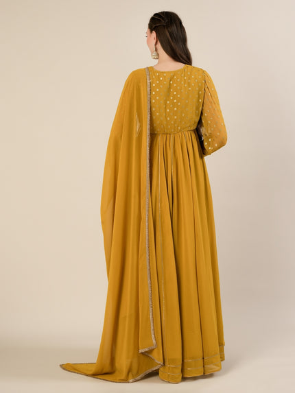 Mustard Foil Print Maternity & Nursing Anarkali Gown with Dupatta