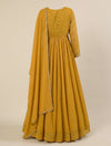 Mustard Foil Print Maternity & Nursing Anarkali Gown with Dupatta