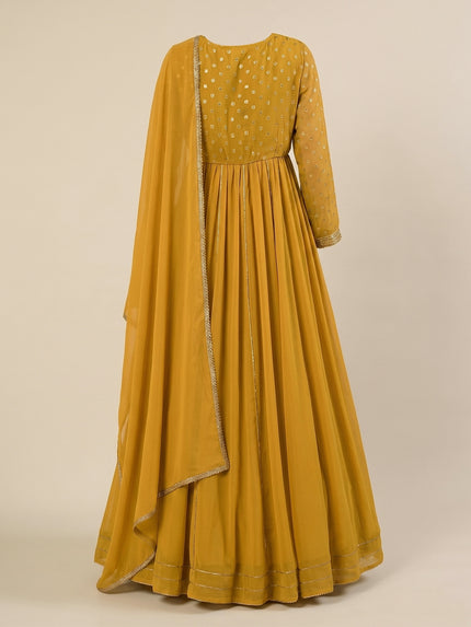 Mustard Foil Print Maternity & Nursing Anarkali Gown with Dupatta