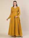 Mustard Foil Print Maternity & Nursing Anarkali Gown with Dupatta