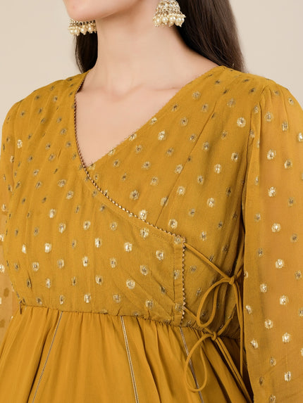 Mustard Foil Print Maternity & Nursing Anarkali Gown with Dupatta